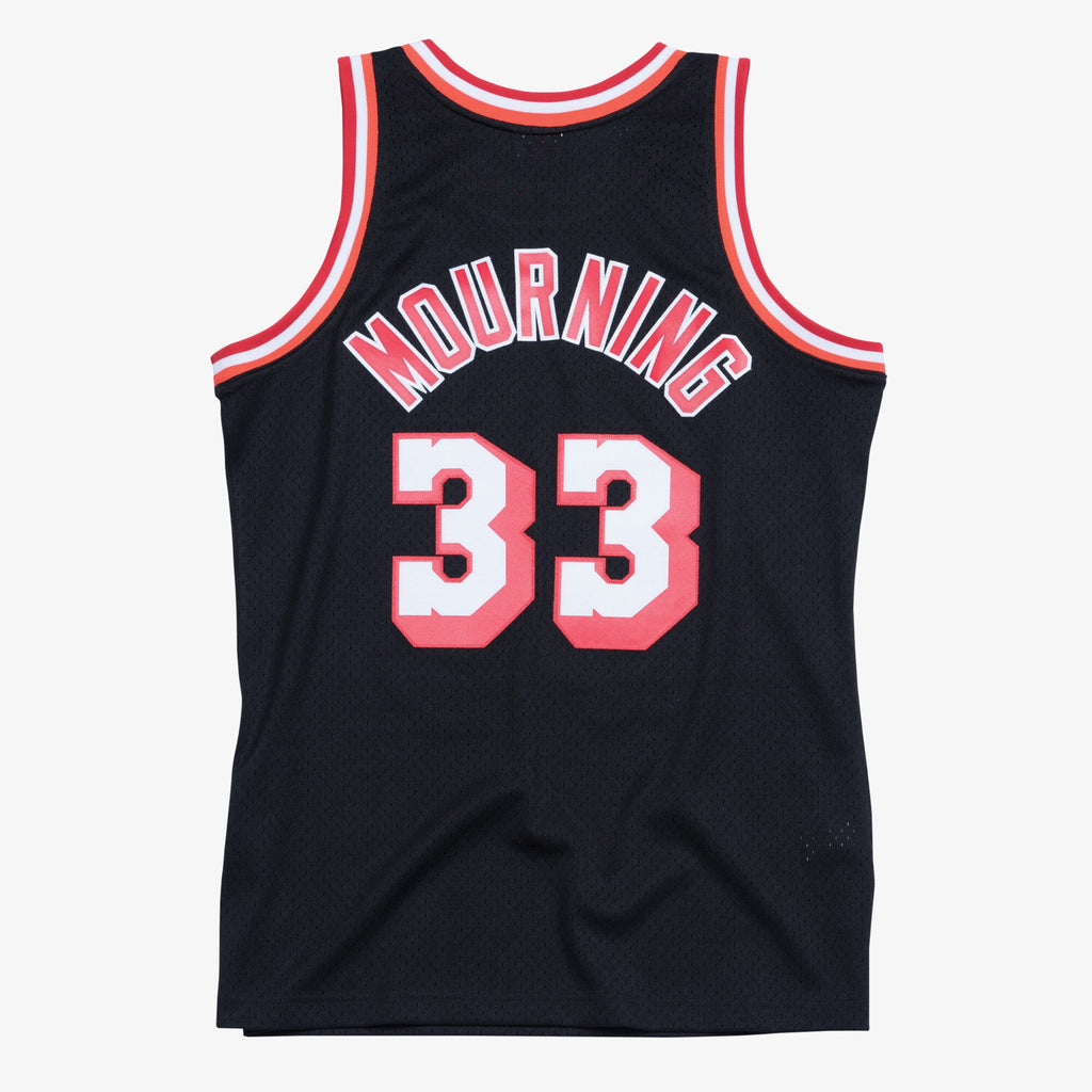 Men's Alonzo Mourning Black Miami Heat Hardwood Classics Swingman Jersey