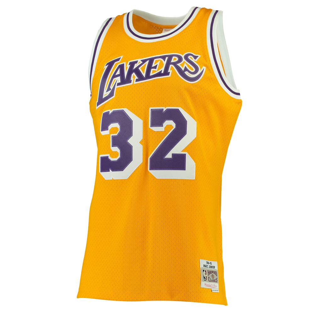 Men's Magic Johnson Gold Los Angeles Lakers 1984-85 Hardwood Classics Swingman Jersey