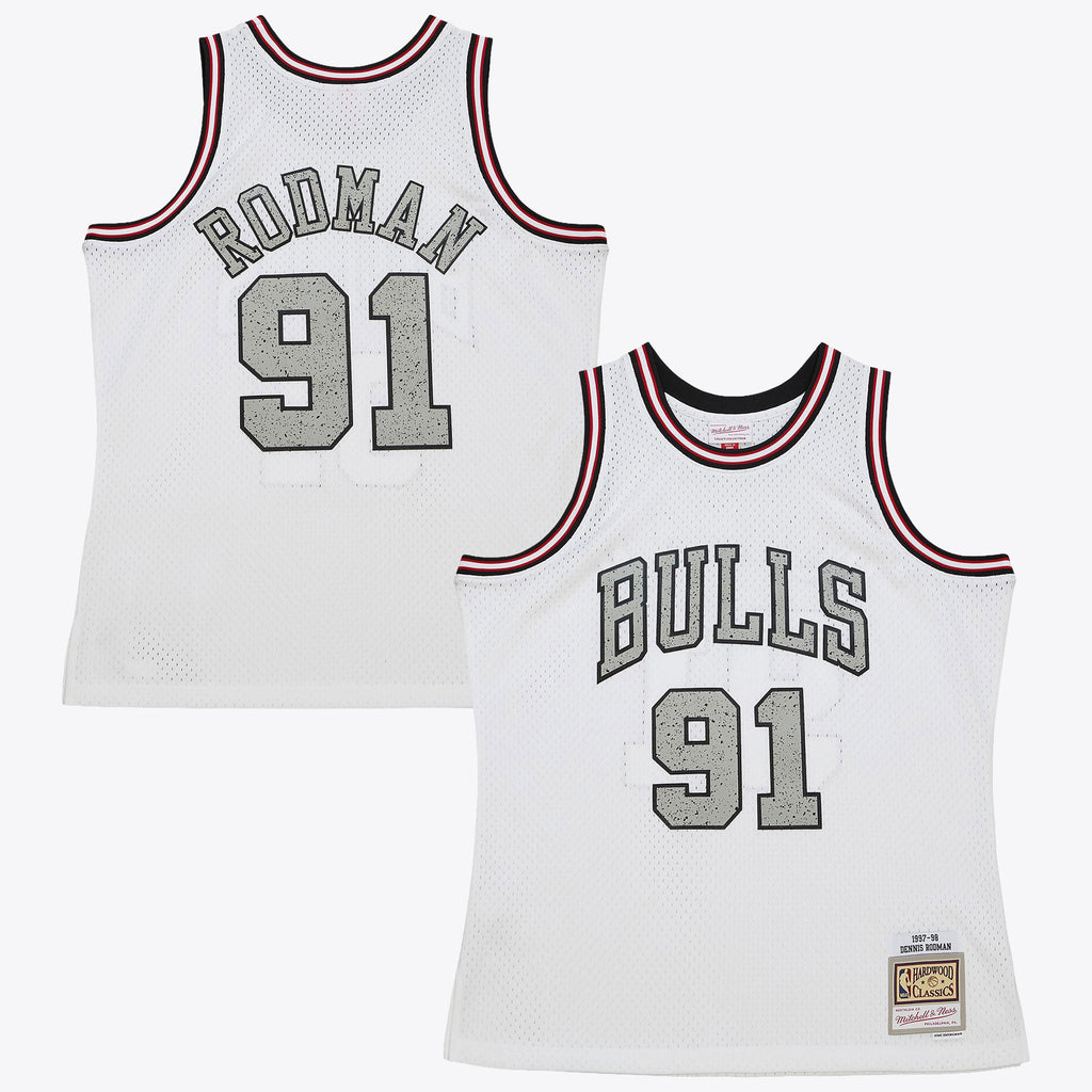 Chicago Bulls Dennis Rodman 1997 Cracked Cement Swingman Jersey - White
