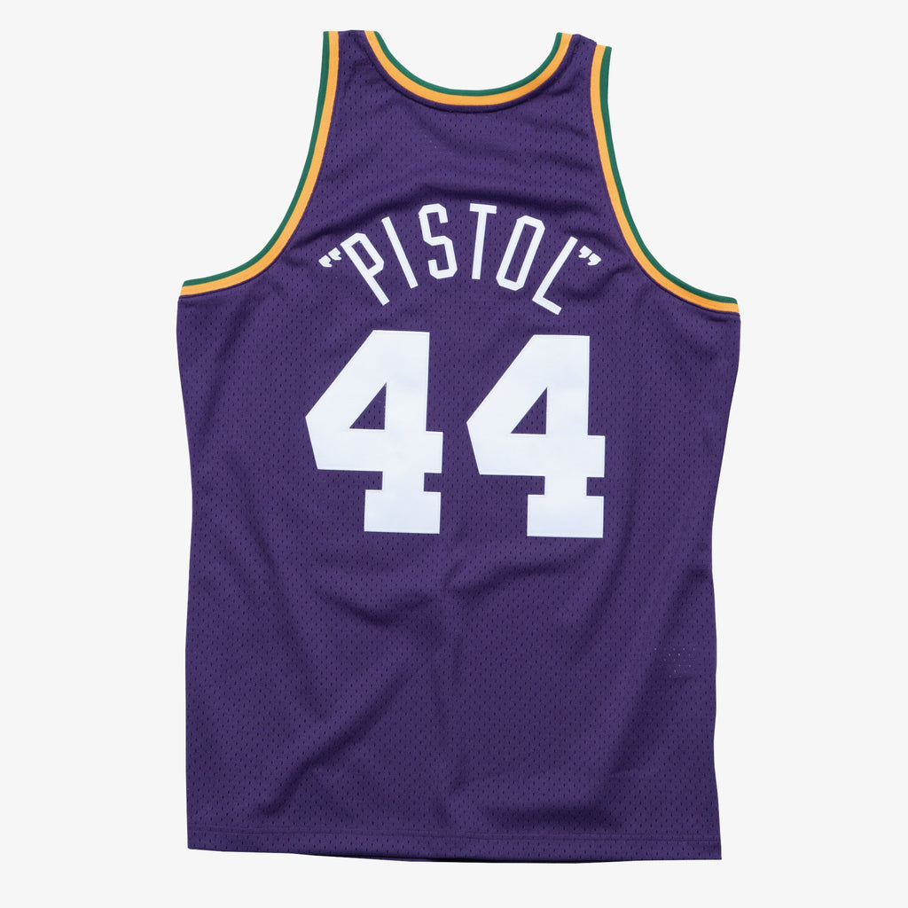 New Orleans Jazz Pete Maravich 1974 Swingman Road Authentic Jersey - Purple