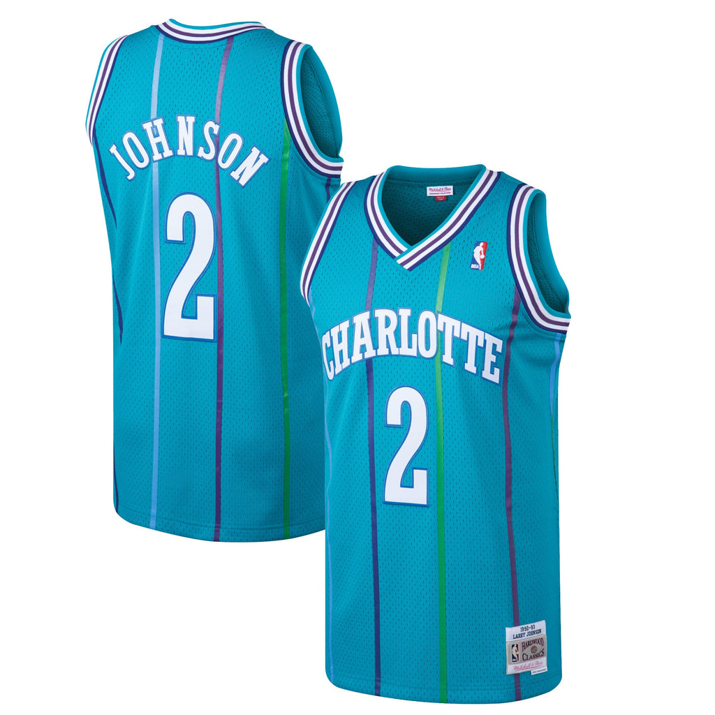 Men's Larry Johnson Teal Charlotte Hornets 1992-93 Hardwood Classics Swingman Jersey