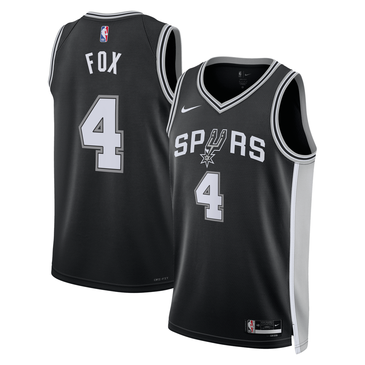San Antonio Spurs Icon Edition Swingman Jersey - Black - De'Aaron Fox - Unisex