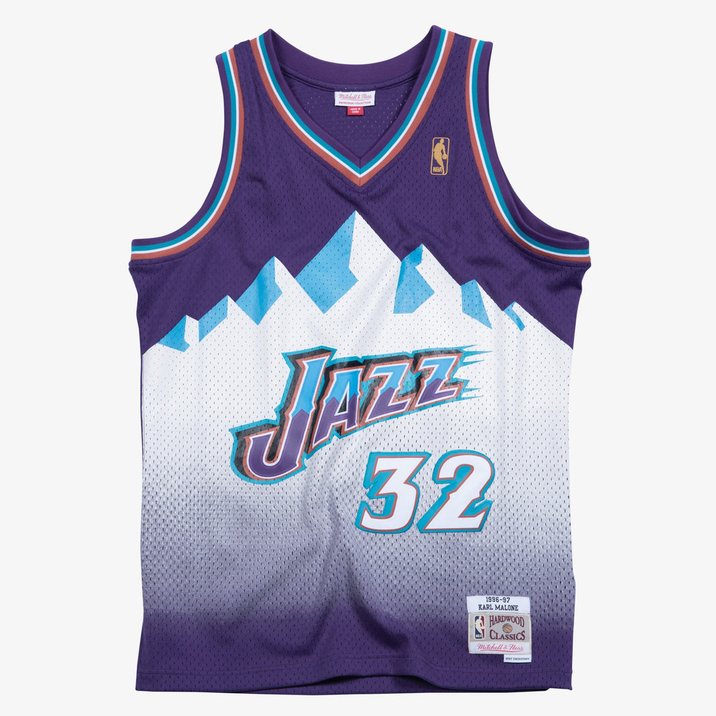 Utah Jazz Karl Malone 1996 Swingman Road Authentic Jersey - Purple