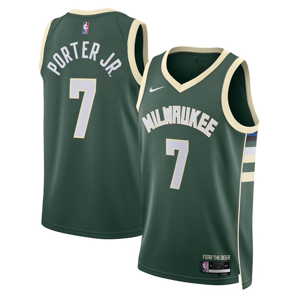 Milwaukee Bucks Icon Edition Swingman Jersey - Hunter Green - Kevin Porter Jr. - Unisex