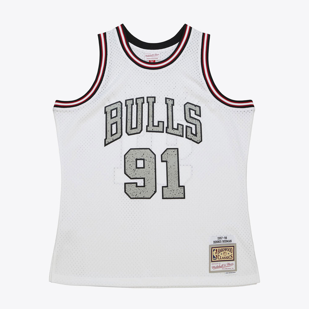 Chicago Bulls Dennis Rodman 1997 Cracked Cement Swingman Jersey - White