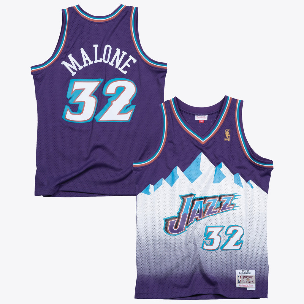 Utah Jazz Karl Malone 1996 Swingman Road Authentic Jersey - Purple
