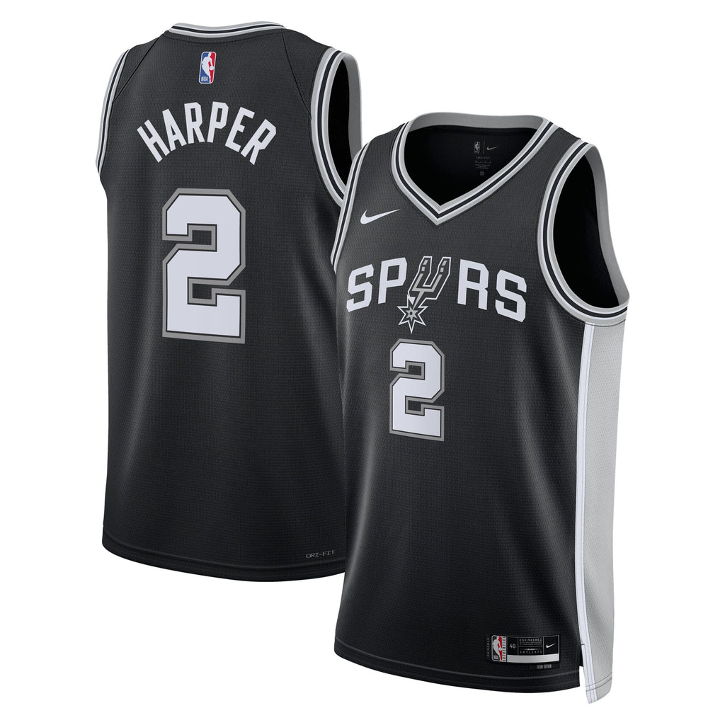 San Antonio Spurs Icon Edition Swingman Jersey NBA 2025 First Round Draft Pick - Black - Dylan Harper - Unisex