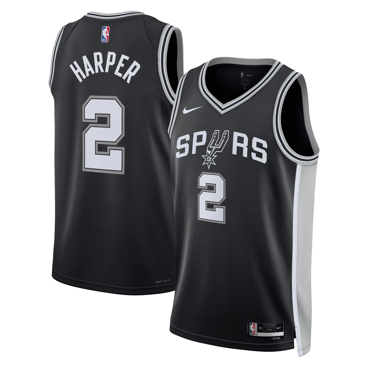 San Antonio Spurs Icon Edition Swingman Jersey NBA 2025 First Round Draft Pick - Black - Dylan Harper - Unisex