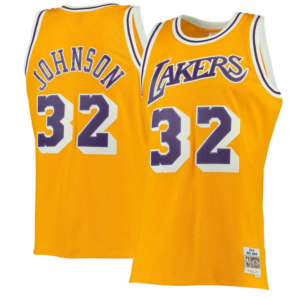 Men's Magic Johnson Gold Los Angeles Lakers 1984-85 Hardwood Classics Swingman Jersey