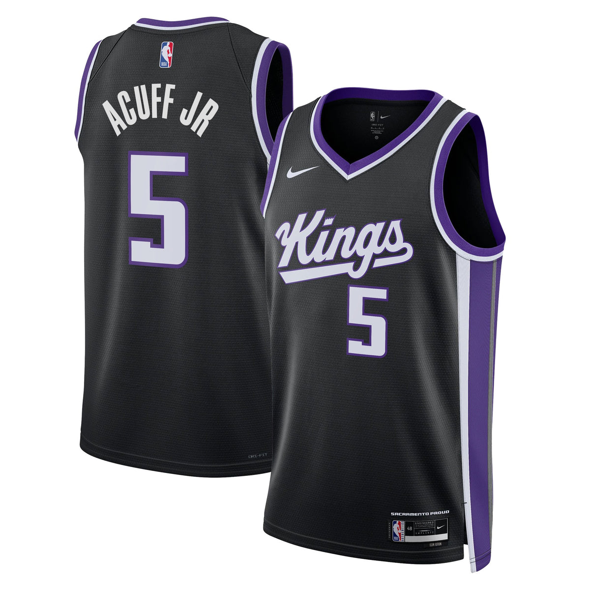 Sacramento Kings Icon Swingman Jersey - Black - Darius Acuff Jr. - Unisex