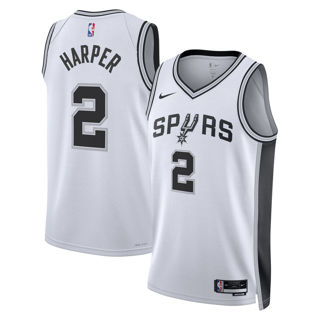 San Antonio Spurs Association Edition Swingman Jersey NBA 2025 First Round Draft Pick - White - Dylan Harper - Unisex