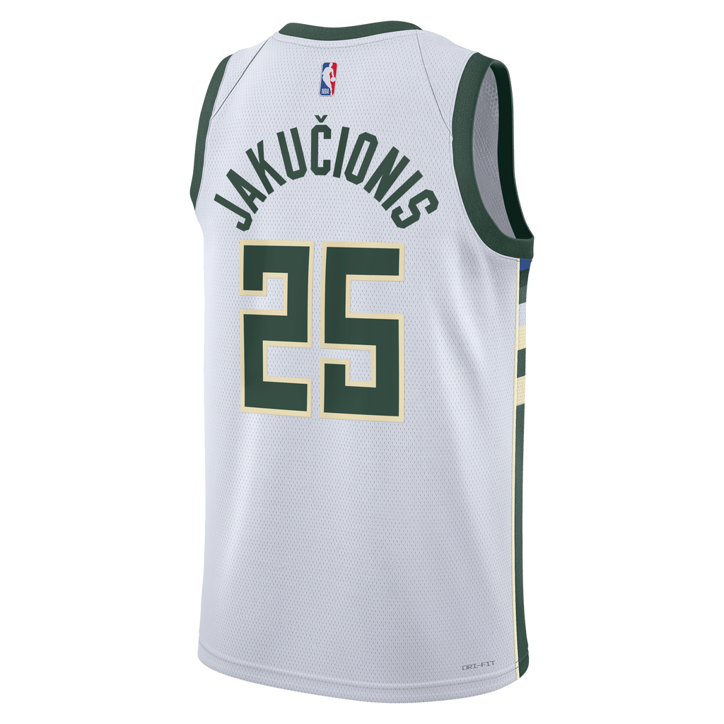 Milwaukee Bucks Association Edition Swingman Jersey - White - Kasparas Jakučionis - Unisex