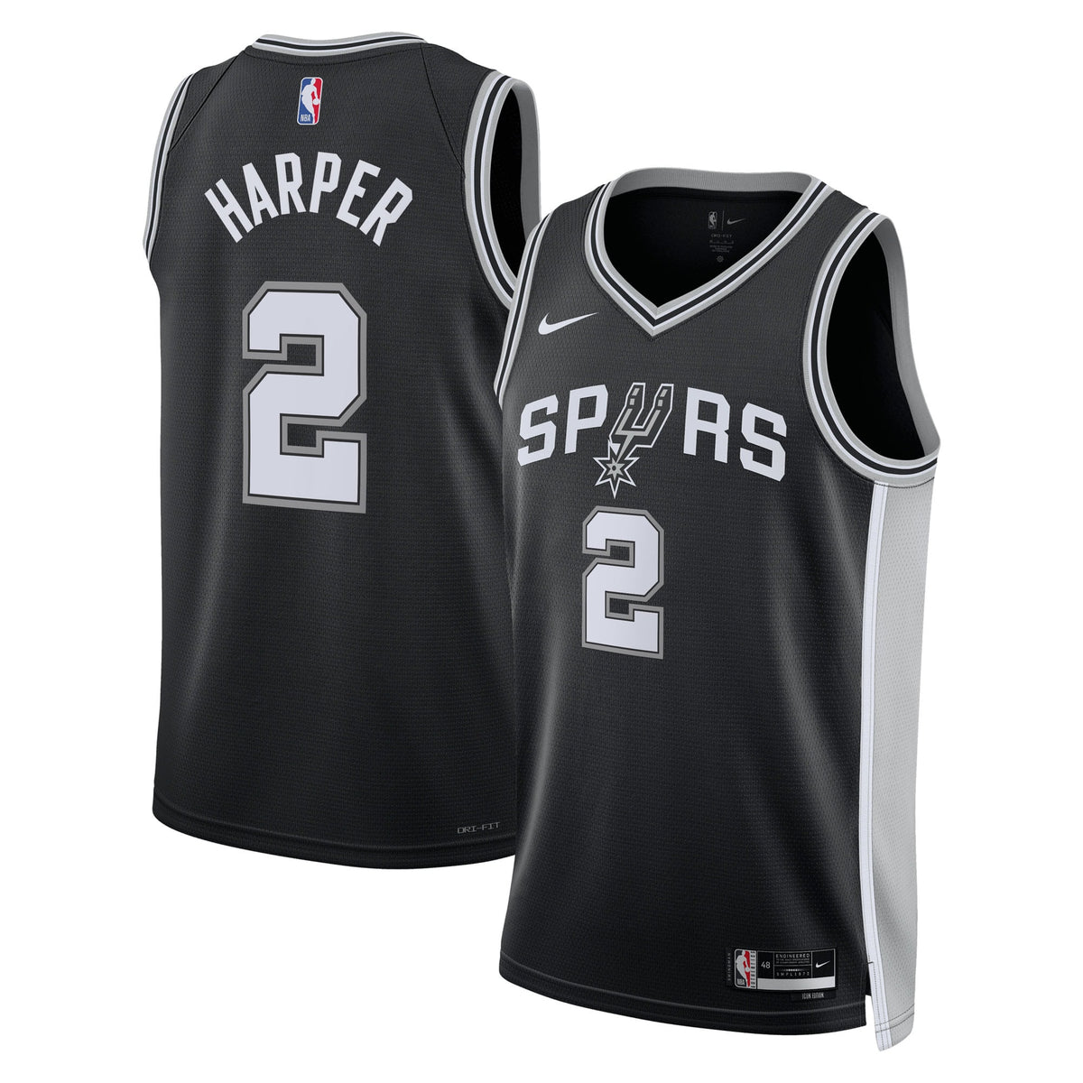 San Antonio Spurs Icon Edition Swingman Jersey NBA 2025 First Round Draft Pick - Black - Dylan Harper - Unisex