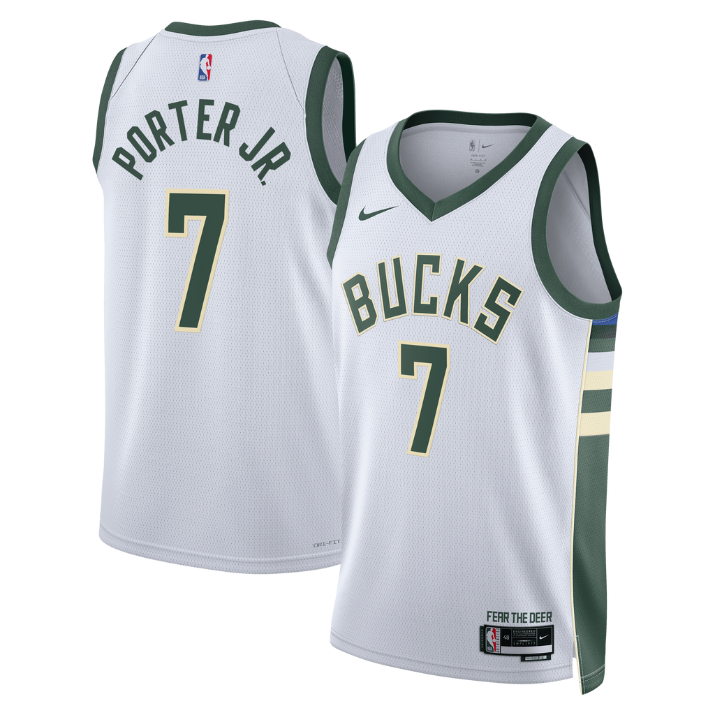 Milwaukee Bucks Association Edition Swingman Jersey - White - Kevin Porter Jr. - Unisex