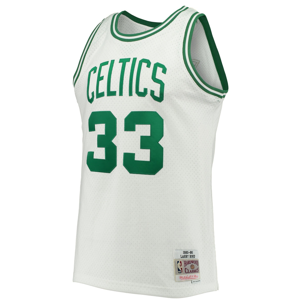 Men's Larry Bird White Boston Celtics 1985-86 Hardwood Classics Swingman Jersey